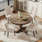 COLAMY Fabric Side Dining Chairs Set of 2, Wingback Upholstered Dining Room Chairs with Tufted Button, Living Room Chairs for Home Kitchen, Beige