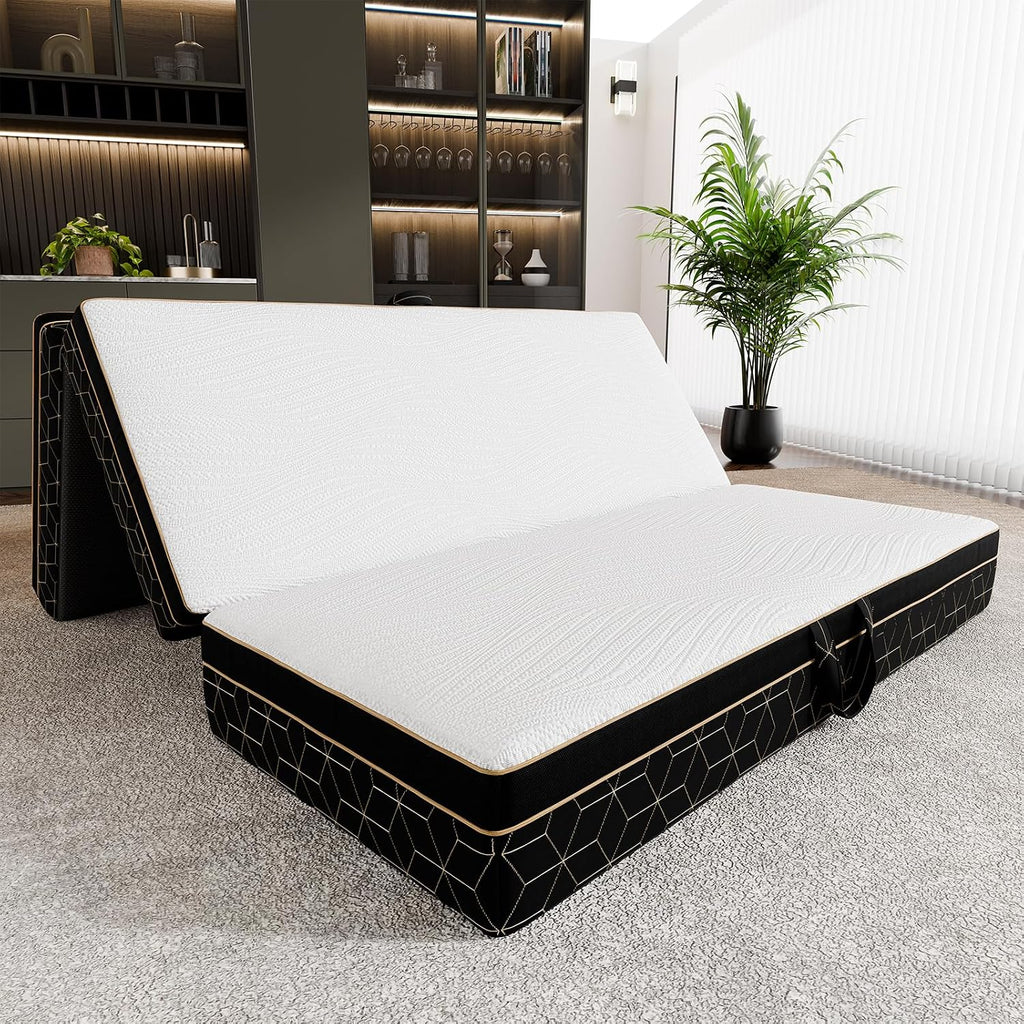 GEMBED Tri-Fold Memory Foam Mattress Queen - 6 Inch Portable Folding Sofa Bed with Handle & Washable Cover, Floor Sofa Bed with Non-Slip Base, Space-Saving for Room, Travel, Guest Bed, RV, 78"x58"x6"