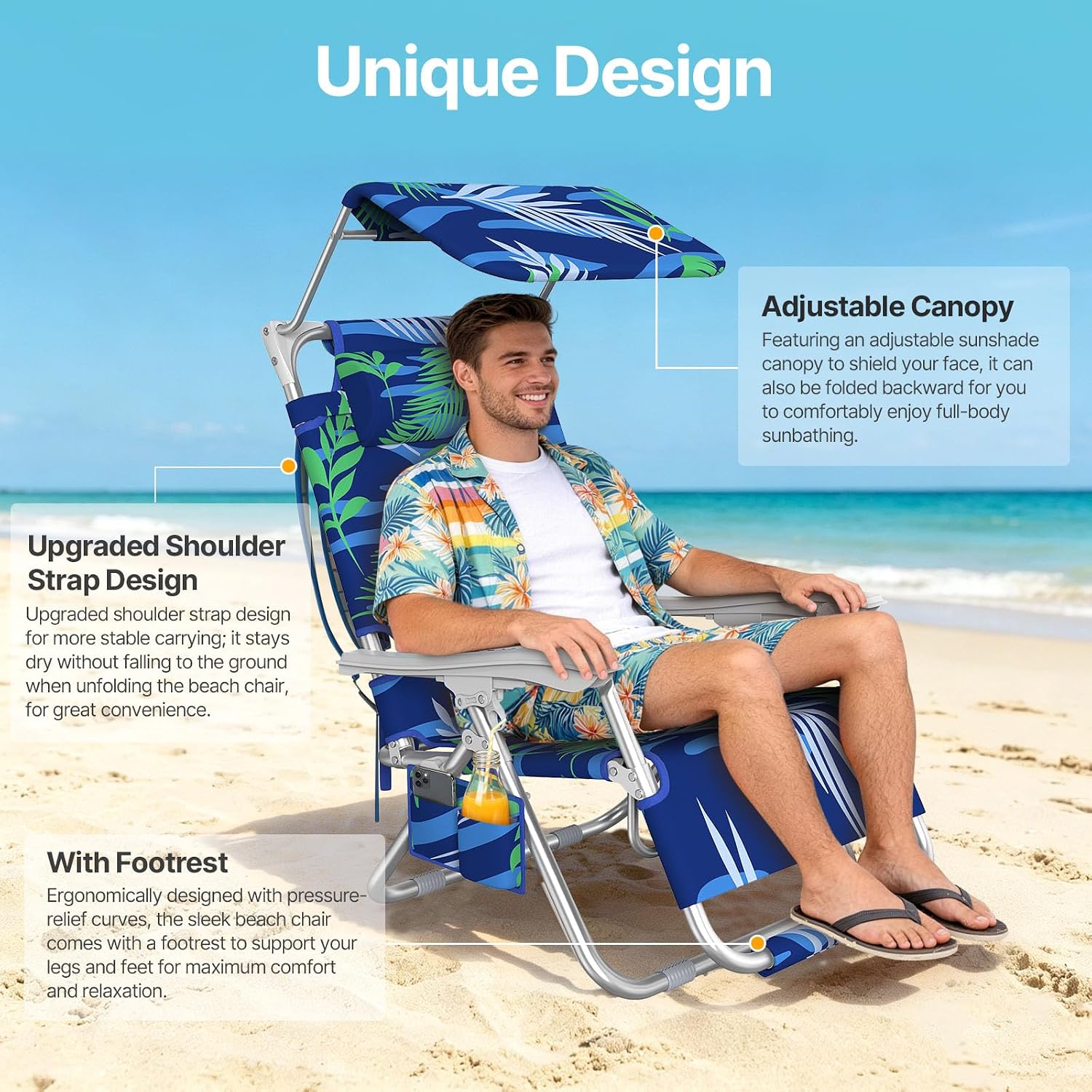 Suteck Zero Gravity Beach Chair with Canopy, Backpack Beach Chairs for Adults, Lightweight Adjustable Reclining Beach Chair with Shade, Folding Lay Flat Chair for Beach Poolside Outdoor