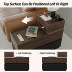 Modern Sofa Side Cabinet, Side Table with USB Interface and Power Outlet, Walnut Wood Living Room Bedroom Side Cabinet Modern Bedside Table with Charging Station for Living Room, Bedroom