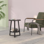 sthmec Small Round End Table, 2 Tier Side Table with Storage Shlef,Coffee Table Wooden Tabletop & Metal Frame,Round Accent Table Small Nightstands Couch Tables for Bedroom,Livingroom, Black