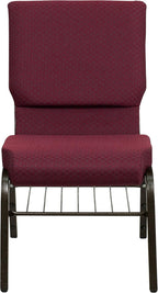 Flash Furniture 4 Pack HERCULES Series 18.5''W Church Chair in Burgundy Patterned Fabric with Book Rack - Gold Vein Frame