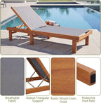 COSTWAY Set of 2 Patio Wood Chaise Lounge Chair, Strong Eucalyptus Wood Frame, 5-Position Adjustable Outdoor Recliner with White Mesh (Grey)