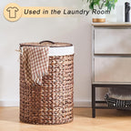 Round Water Hyacinth Laundry Hamper with Lid Handwoven Wicker Basket with Handles for Dirty Clothes, Storage, and Organization Ideal for Bedroom, Bathroom, and Laundry Room, No Assembly Required, 90L