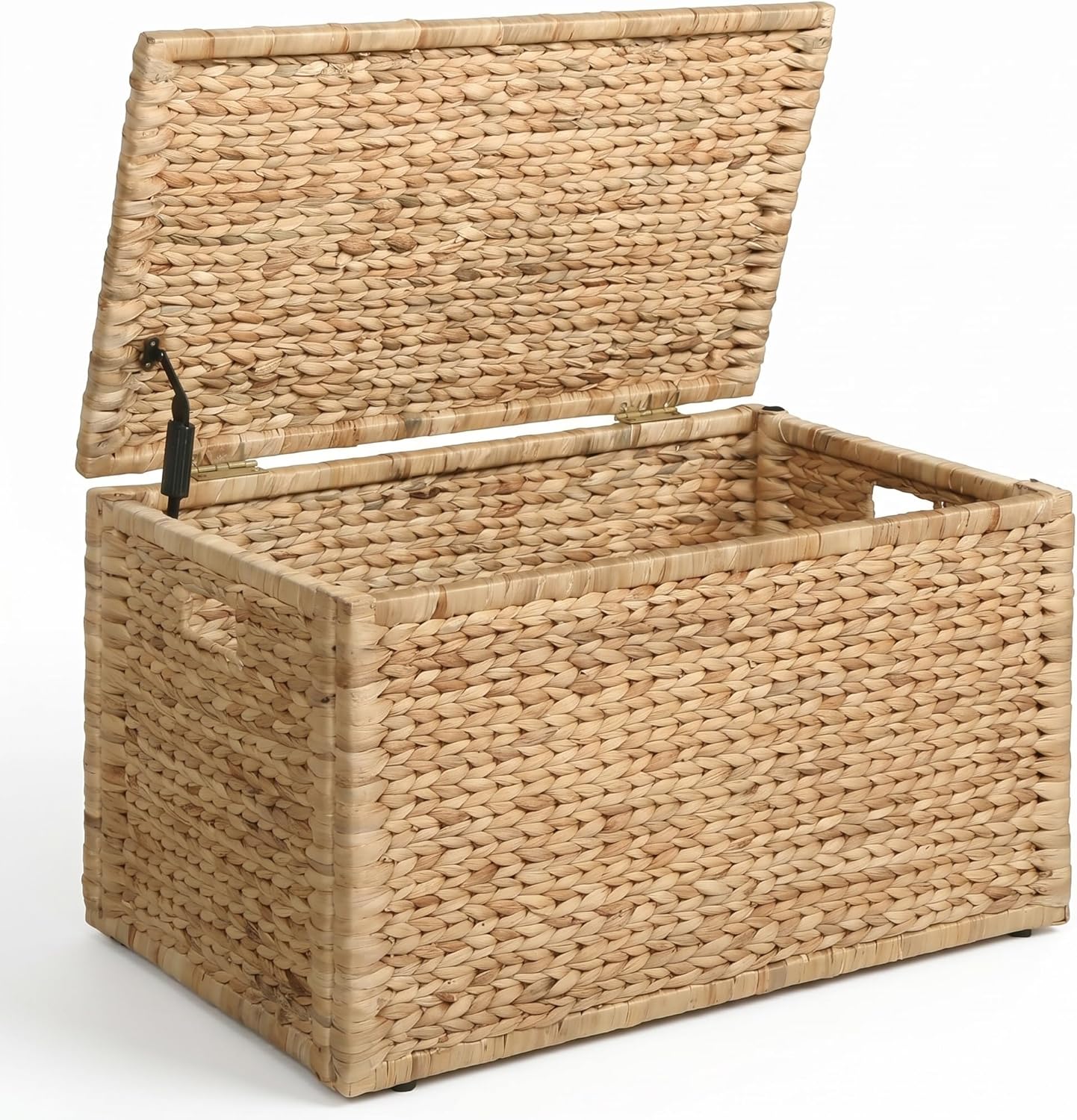 Handwoven Water Hyacinth Storage Trunk: Heavy Duty Metal Frame Wicker Chest Box 42×20×18.5in Natural Finish for Home Decor & Space Saving