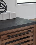Signature Design by Ashley Kallari Industrial Chairside End Table with Cabinet and Shelf, Dark Brown & Black