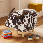 Brown and White Velvet Cow Shaped Ottoman, Cute Wood Foot Stool Shoes Changing Seat with Cushioned for Adult Living Room, Bedroom, Nursery Gameroom, Playroom, Porch Furniture