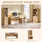 63" Modern Computer Desk with 2 Drawers, Wood Curved Executive Desk with Keyboard Tray & Power Outlet, Writing Desks with Storage for Home Office, Study Room, Living Room (Natural)
