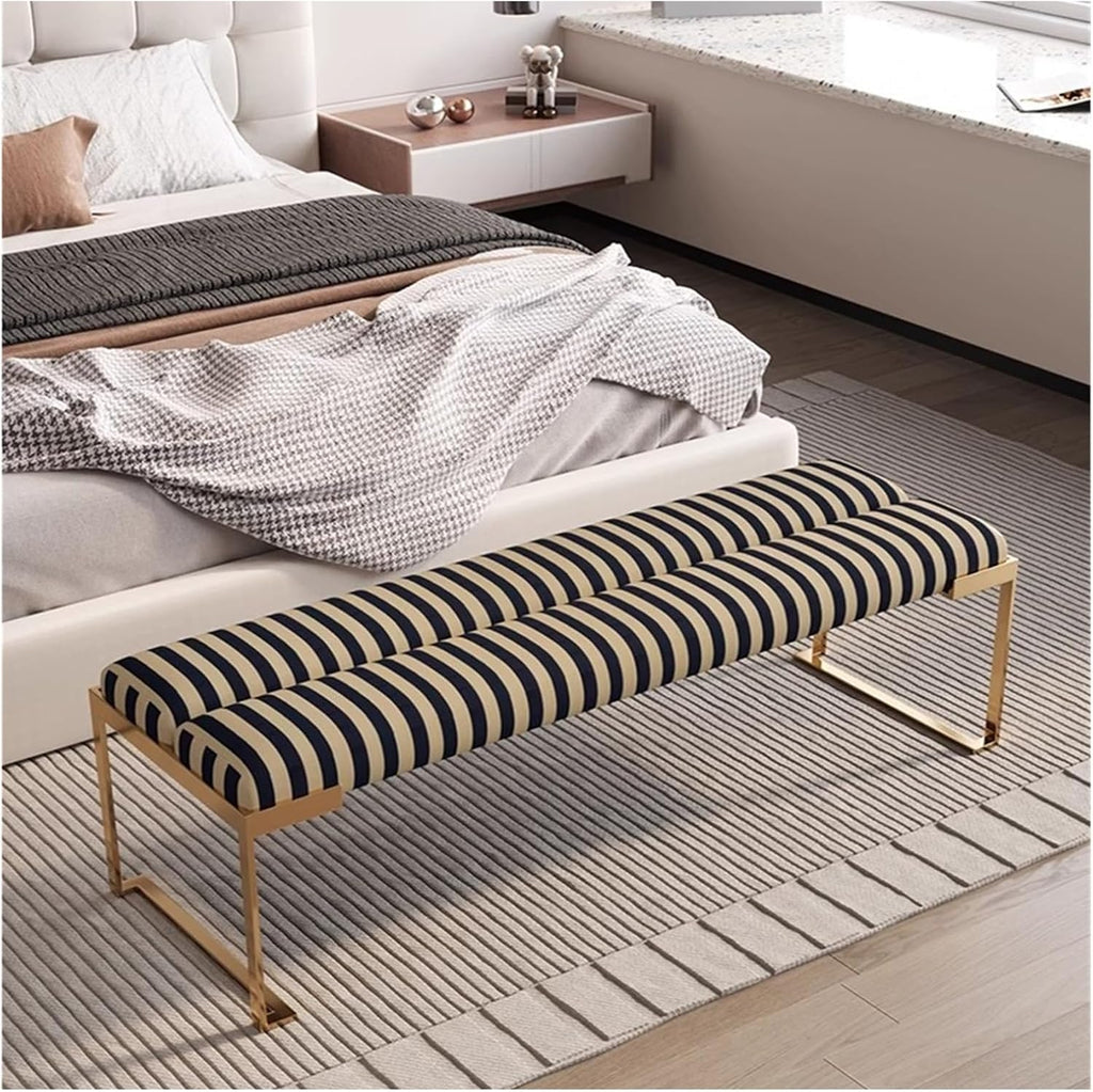 Modern Bedroom Living Room Bedside Stool, Modern Bench, Stainless Steel Entry Shoe,Creative Striped Entryway(Red,140 * 45 * 45cm)