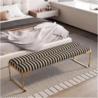 Modern Bedroom Living Room Bedside Stool, Modern Bench, Stainless Steel Entry Shoe,Creative Striped Entryway(Red,140 * 45 * 45cm)