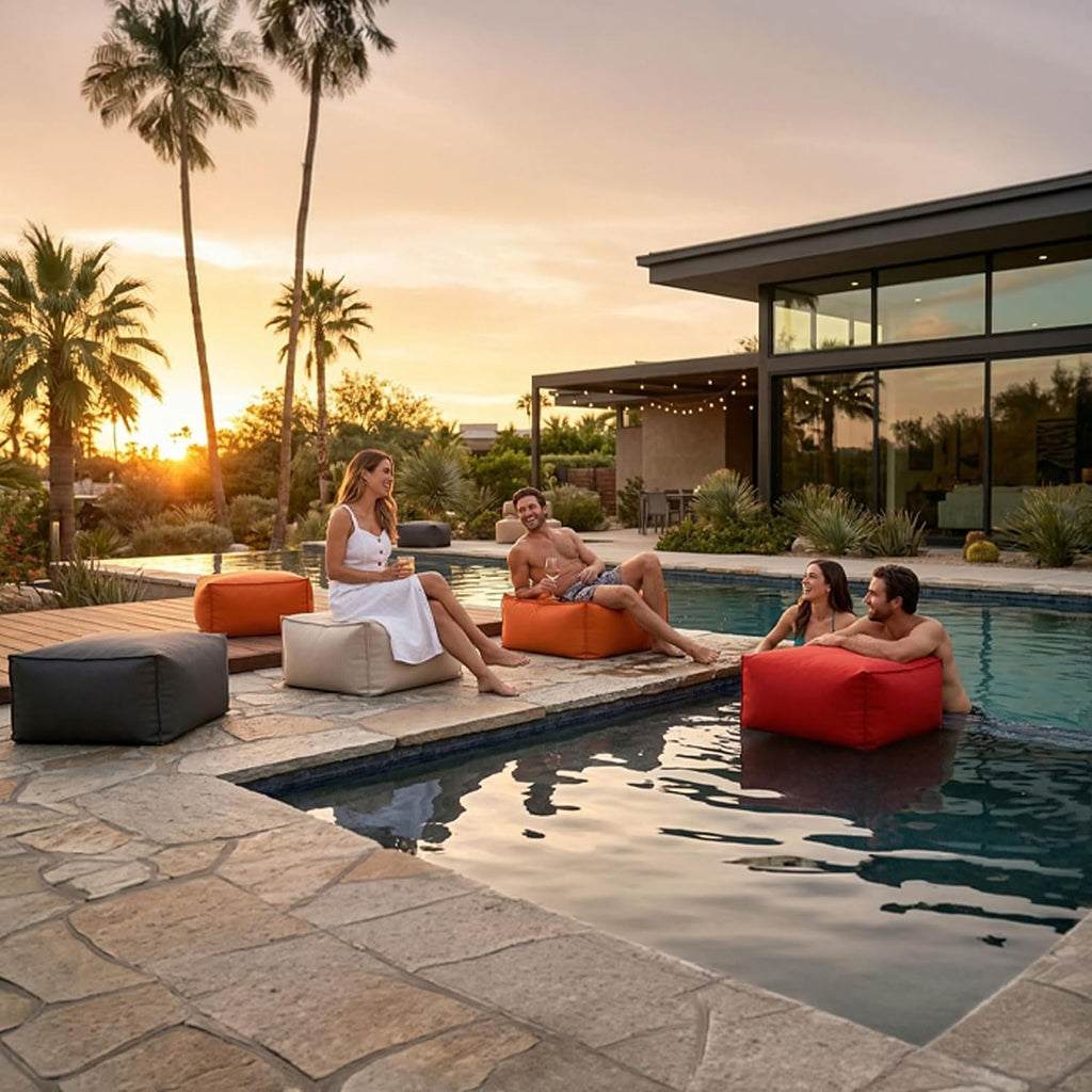 Gouchee Home Chamonix Outdoor/Indoor Ottoman Pouf Multi-Function Lounger Stool Footrest with Filling Peacock