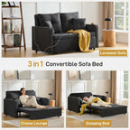Busaurus Sleeper Sofa Bed, Convertible Pull Out Couch, 56" Full Size Loveseat Sleeper Sofa with 4 Pillows, Pocket & USB, Small Couch Bed for Small Spaces, Bedroom, Apartment, Living Room, Linen Black