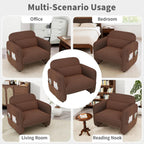 33.46" Accent Chairs Set of 2, Comfy Living Room Reading Chairs, Oversized Sherpa Lamb Lounge arm Chair with Waist Pillow for Bedroom and Living Room (Dark Brown)
