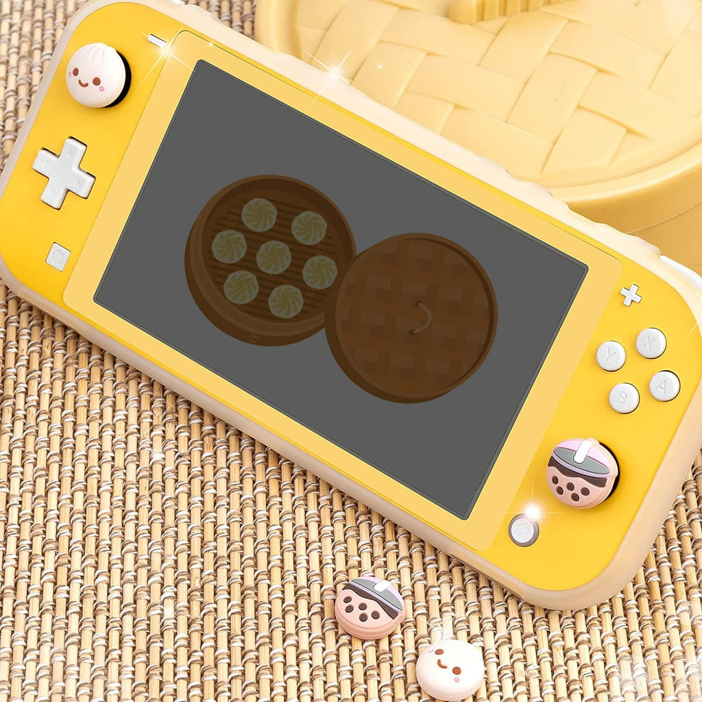 BelugaDesign Boba Dumpling Thumb Grips | Cute Cutecore Food Pork Bun Face Bubble Tea | Kawaii Japanese Button Joystick Cap Cover | Compatible with Nintendo Switch 1 Standard Lite OLED