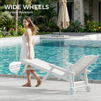 WACASA HDPE Pool Lounge Chairs Set of 2 with Wheels & Cup Holder, 6-Position Adjustable Lounge Chair Outdoor, Easy 20-Min Assembly, 450LBS Bearing, Pool Lounger for Patio, Deck, Backyard (White)