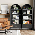 VEXPOR 73" Tall Arched Bookcase with Drawer, Metal Arched Cabinet with 2 Adjustable Shelves, Open Display Shelf for Home Office & Living Room, Heavy Duty Steel Storage Organizer