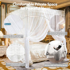 Large Space Mosquito Net, Three Side Opening Canopy Bed Curtains, Princess Bed Drapes Netting for Private Quiet Space Bedroom Decoration, L78xW59xH78 Inches for Queen Size Bed