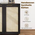 HOMMPA 31.5'' Sideboard Buffet Cabinet with Storage Boho Kitchen Buffet Cabinet with 2 Doors and Adjustable Shelves, Rattan Wood Coffee Bar Cabinets/Table for Living Room, Hallway & Kitchen Black