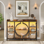 GOLDDAY 47.2 Inch Console Tables with Charging Station and LED Light, 4 Tier Rustic Brown Industrial Sofa Table with storage for Entryway, Wooden Shelves Entry Table for Hallway, Entrance, Living Room