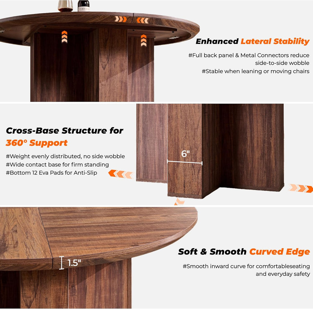 OKD 47 Inch Modern Wood Round Dining Table for 4, Dining Room Table with Stable Cross Pedestal Base & Thick Tabletop, Sturdy Circle Kitchen Table for Dinner Room, Kitchen, Nook, Rustic Walnut