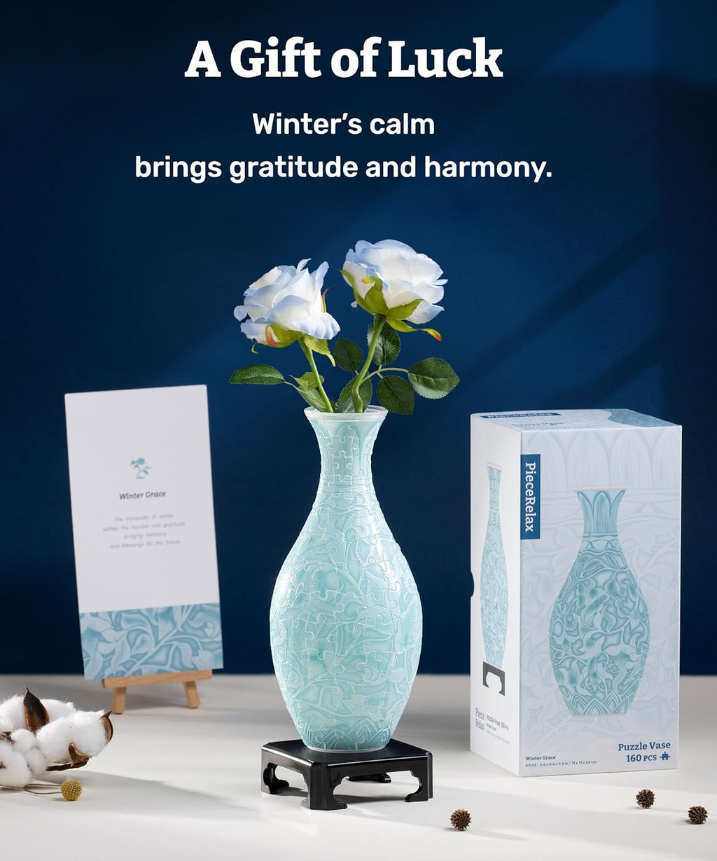 PieceRelax 3D Puzzle Vase for Adults to Flower Arrangement and Home Decoration Made By 160 Curved Plastic Puzzle Pieces - Winter Grace, for Mom [S1043]