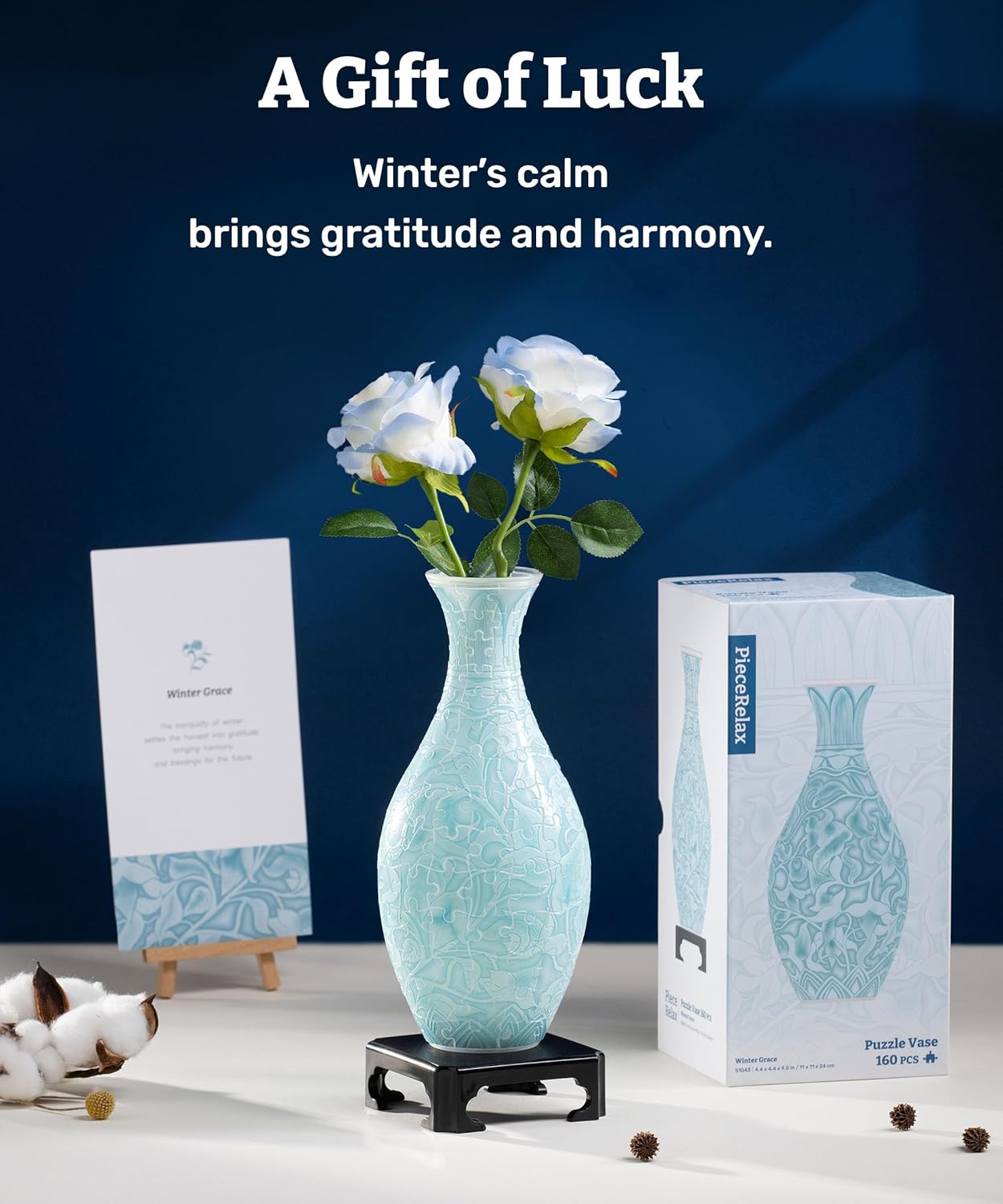 PieceRelax 3D Puzzle Vase for Adults to Flower Arrangement and Home Decoration Made By 160 Curved Plastic Puzzle Pieces - Winter Grace, for Mom [S1043]