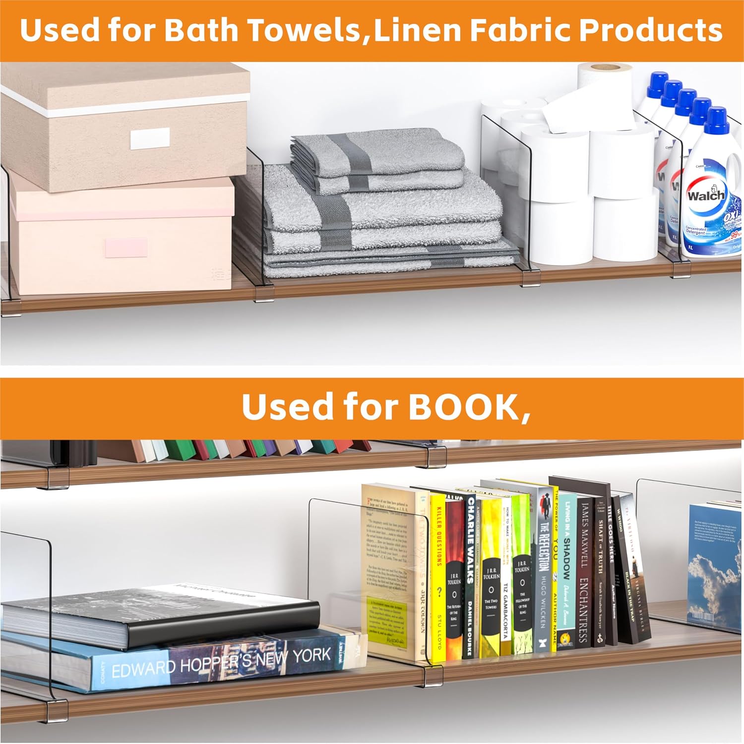 Clear Acrylic Shelf Dividers for Closet Organization - 4 Pack Closet Shelf Divider for Sweatshirt,Towel,Bag,Purse,Clothing,Sweater Organizer,Plastic Dividers and Separators for Shelves and Bedroom