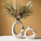 Modern White vase Set of 2,Pampas Grass Ceramic vases for Wedding Party,Aesthetic Flower Vase for Home Decor,Kitchen Tables,Living Room,Bedroom,Console,Wooden Shelf,Office,Coffee Decoration(2 Pcs)