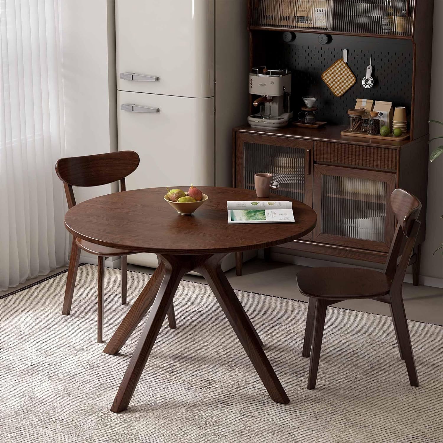 YESWOOD 43.3’’ Round Dining Table for 4, Solid Wood Oak Kitchen Table with Intersecting Pedestal Base, Farmhouse Wooden Kitchen Table, Circle Dinner Table for Dining Room, Living Room, Office, Walnut