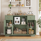 HOSTACK Microwave Cabinet with Charging Station, 47" W Kitchen Storage Cabinet with Microwave Stand, Farmhouse Buffet Sideboard with Drawers and Shelves for Kitchen, Dining Room, Green