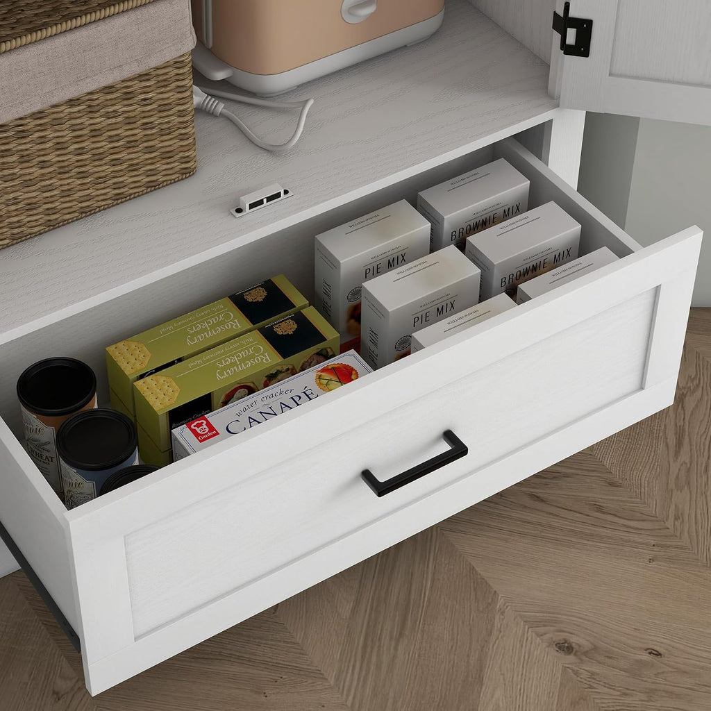 69" Tall Kitchen Pantry Storage Cabinet, Farmhouse Freestanding Pantry Cabinet with 2 Doors, Drawer and Adjustable Shelves for Dining Room, White,15.7 * 31.5 * 68.9