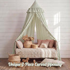 SmoothNovelty Green Striped Bed Canopy with Ruffles, Soft Cute Decorative Tent, Hanging Bed Curtains for Reading Nook Play Area, Adult Bedroom Circus Tent Canopy
