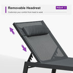 PURPLE LEAF Outdoor Oversized Lounge Chair Set of 3 Pool Lounger Patio Chaise Aluminum Frame with Side Table and Wheels for Outside Sunbathing Tanning Recliner Including Pillows Gray