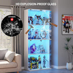 HNEBC Glass Display Cabinet with LED Lights - 4-Tiers Curio Cabinet Display Case with Lock,China Cabinet with Human Body Senor for Collectibles & Legos,Living Room Bookcase Storage Cabinet (White)