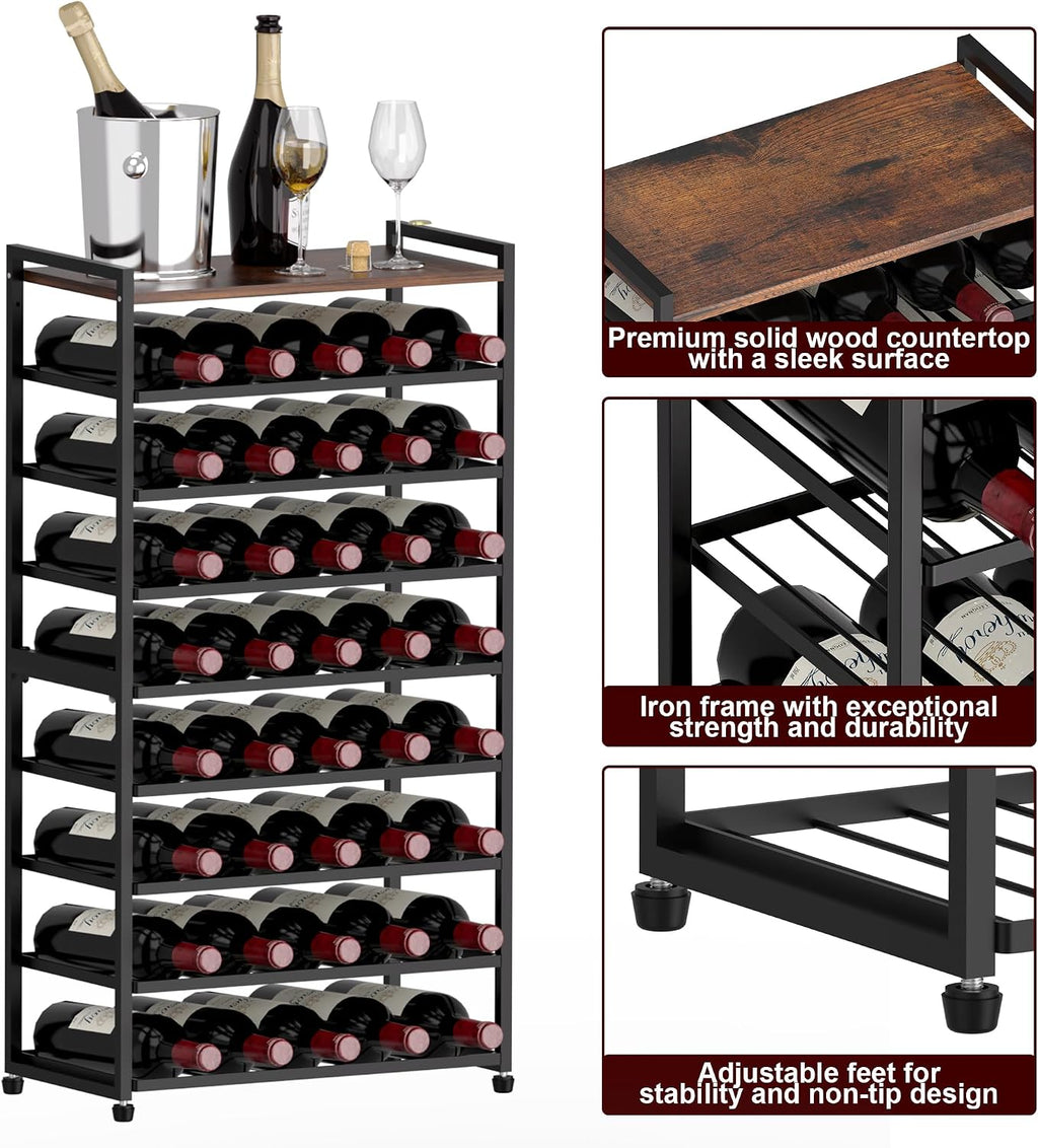 40 Bottle Wine Rack Freestanding Floor, 8-Tier Wine Storage Racks with Table Top, Detachable Wine Bottle Holder, Bar Stand Display Shelf for Kitchen, Bar, 18" L x 9.3" W x 33" H