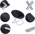 Nouva Saucer Chiar Foldable Moon Chair Folding Soft Fuzzy Seating Faux-Fur Round Circle Chair Gaming Chair for Indoor Outdoor Living Room Bedroom Dorm Home Set of 2, Black