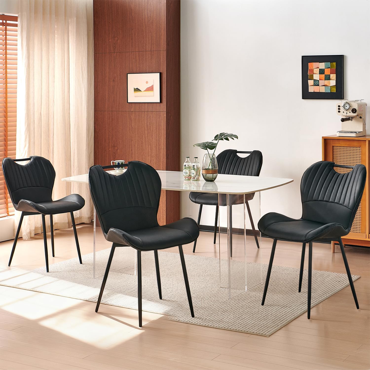 Dining Chairs Set of 4, Modern Faux Leather Kitchen & Dining Room Chairs with Metal Legs, Ergonomic Back Support for Home, Restaurant, Cafe, Black