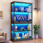 Jocoevol Display Cabinet with Glass Doors, 68'' Tall Curio Cabinet with RGB Lights for Collectibles, 4-Tier Glass Display Case with Human Body Sensor & 2 Drawers for Living/Game Room (Black)
