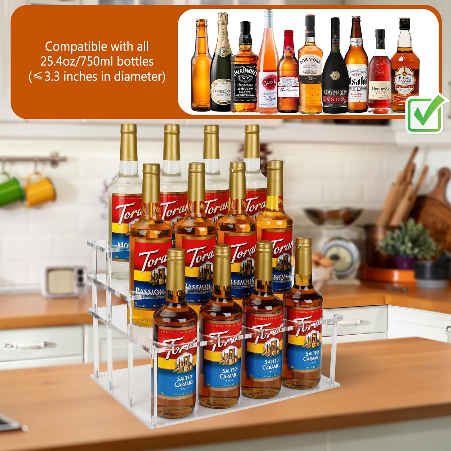 Acrylic 12 Bottle Capacity Coffee Syrup Organizer, 3-Tier Coffee Syrup Rack, Syrup Bottle Holder Stand for Coffee Bar Kitchen Countertop, Family Storage for Syrup Wine Dressing