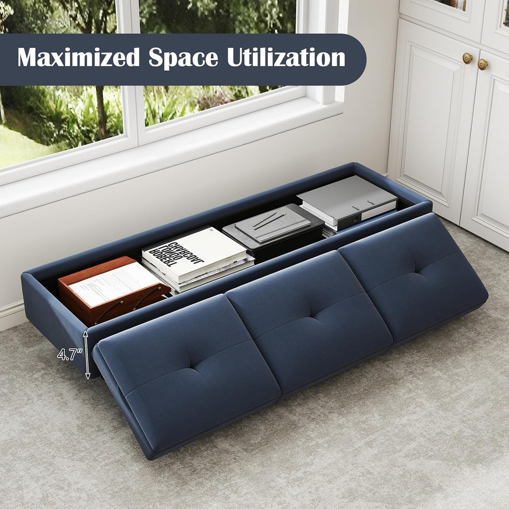 Kinsuite 3-Seat Waiting Room Bench - Office Waiting Room Chairs Bench with Storage, Waiting Room Furniture, Modern Entryway Bench with Thickened Cushion for Office Barber Store Nail Salon, Navy Blue