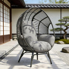 Outdoor Egg Chair Wicker Indoor, 400lbs Capacity, 8-Inch Deep Cushion, Semi-Enclosed Balcony Chairs(Black+Gray)