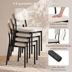 iPormis 43-59" Round Dining Table Set for 4, 5-Piece Kitchen Table & Chairs Set for 4, Extendable Dining Room Circle Table with 4 Upholstered Chairs for Small Space, Walnut Table + 4 White Chairs