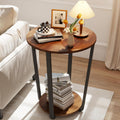 Round End Table, 2-Tier Storage Side Table with Metal Legs, Industrial Wood Accent Table for Living Room Bedroom, Small Space Nightstand with Open Shelf, Walnut