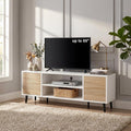 YESHOMY Mid-Century Modern TV Stand for 43-55 Inch TVs, 50 Inch Entertainment Center with Storage, Media Console with Push-to-Open Doors and Cable Management for Living Room, Bedroom (White and Beige)