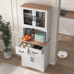 Freestanding Kitchen Pantry with 2 Dawers & 2 Shelves, French Door & Double Door, Rectangular Storage Cabinet, Modern Minimalist, for Living Room, Dining Room, White
