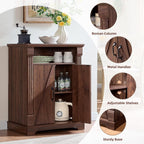 BuildHom 24" Farmhouse Storage Cabinet – Walnut Freestanding Buffet Sideboard with Barn Doors, Adjustable Shelf, Small Coffee Bar for Kitchen, Bathroom & Living Room