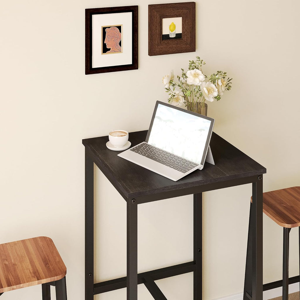Lutown-Teen Square Bar Table, High Top Table - Industrial Metal Frame for Small Spaces & Narrow Kitchens, 23.6x23.6x36.9 in (LxWxH), Easy Assembly, Black