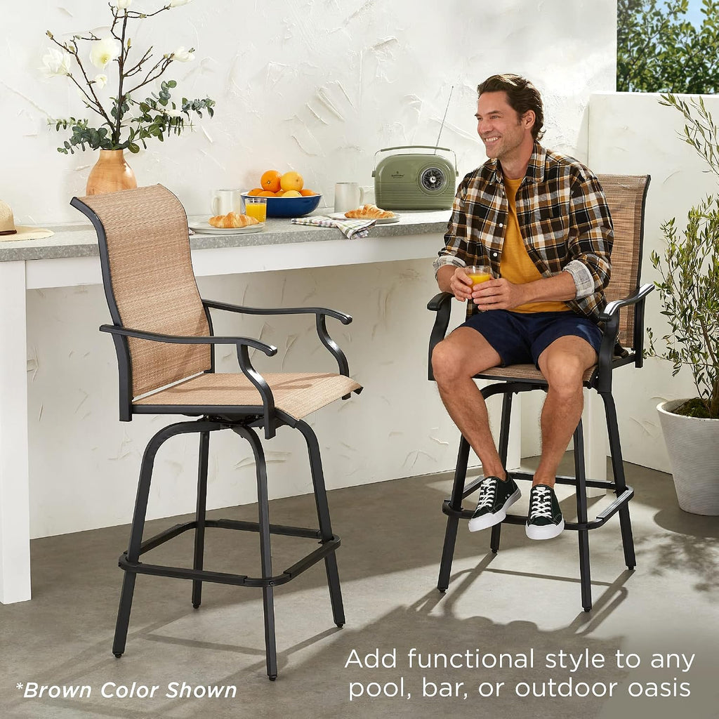 Best Choice Products Set of 2 Swivel Barstools, Bar Height Outdoor Chairs, 360 Rotating Patio Bar Stools w/All-Weather Mesh, 300lb Capacity - Black