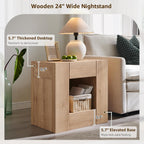 T4TREAM 24'' Modern Nightstand with Charging Station, Wood End Table w/Hidden Drawers & Open Storage Cabinet, Rustic Square Bedside Table for Bedroom,Living Room,Natural Oak