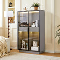 roomfitters 60.6'' Display Cabinet with Glass Doors, Freestanding Pantry Storage Cabinet with Adjustable Shelves for Home, Grey